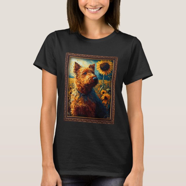 Irish Terrier Painting Sunflower Flower Mom Women  T Shirt (Framsida)