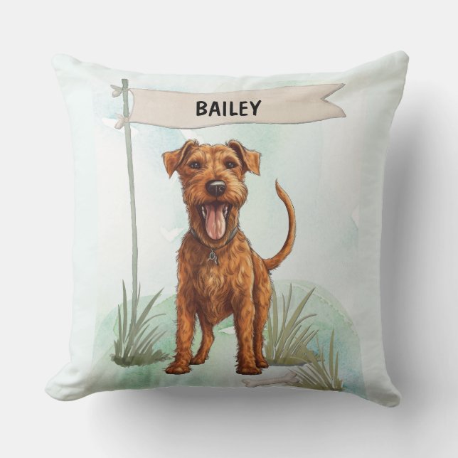 Irish Terrier Watercolor Personalized Dog Kudde (Framsida)