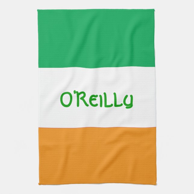 Irish Tricolor Grönt White Orange Flagga med Namn Kökshandduk (Vertikal)