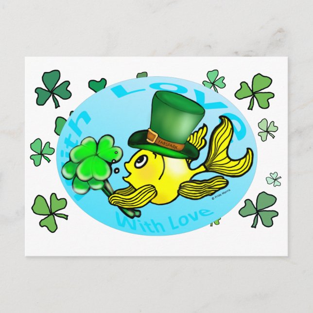 IRISH TUR GOLDFISH med hatt och schampar söta Vykort (Framsida)