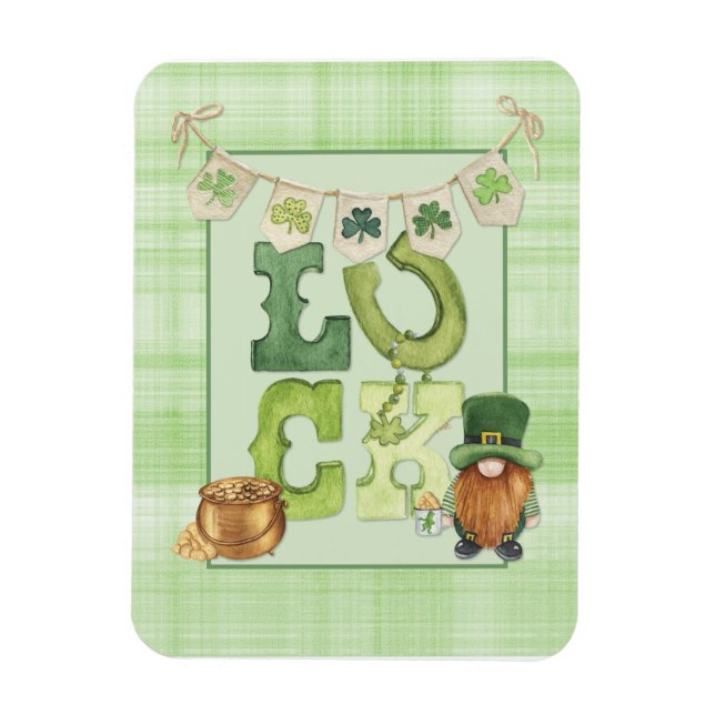 Irish Tur St patrick's day Gnome Shamrock Grönt Magnet (Vertikal)