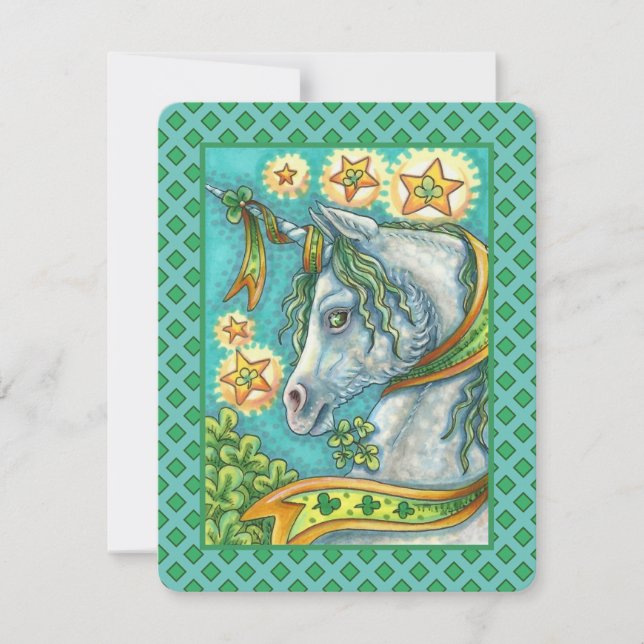 IRISH UNICORN ST. PATRICK'S DAY FANTASY HORSE Flat Julkort (Framsida)