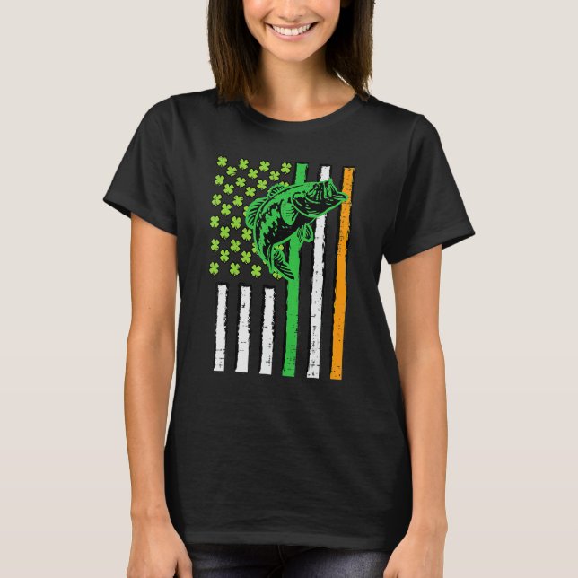 Irish US American Flag Fishing Fish St Patricks Da T Shirt (Framsida)