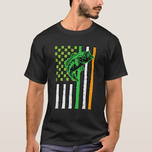 Irish US American Flag Fishing Fish St Patricks Da T Shirt (Framsida)