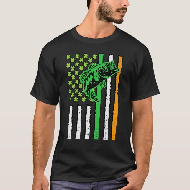 Irish US American Flag Fishing Fish St Patricks Da T Shirt (Framsida)