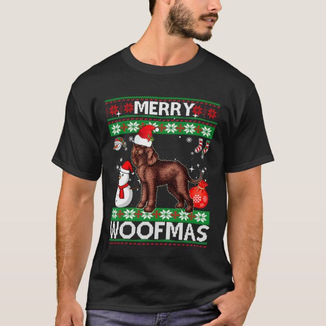 Irish Vatten Spansk Merry Woofmas jul T Shirt (Framsida)