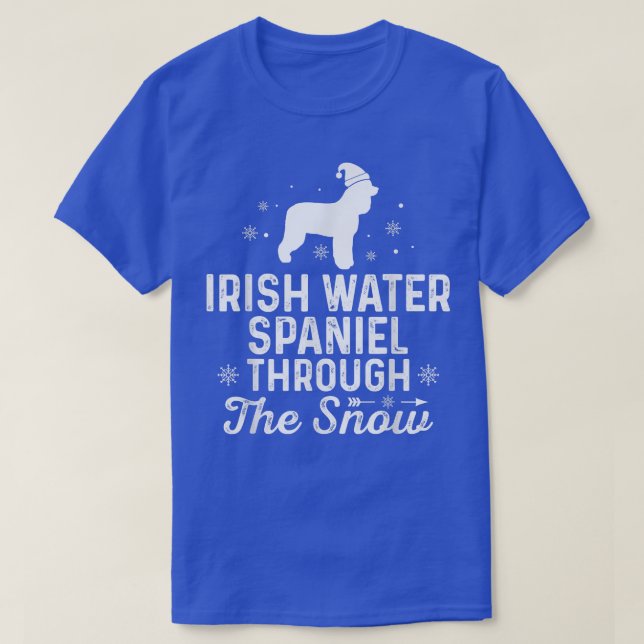 IRISH WATER SPANIEL through the snow Funny Christm T Shirt (Design framsida)