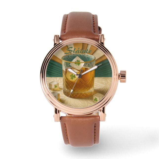 Irish Whiskey Tumbler Shamrock Ice "Sláinte!" Armbandsur (Framsida)