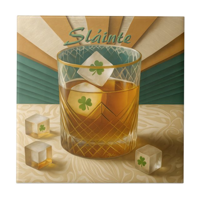 Irish Whiskey Tumbler Shamrock Ice "Sláinte!" Kakelplatta (Framsidan)