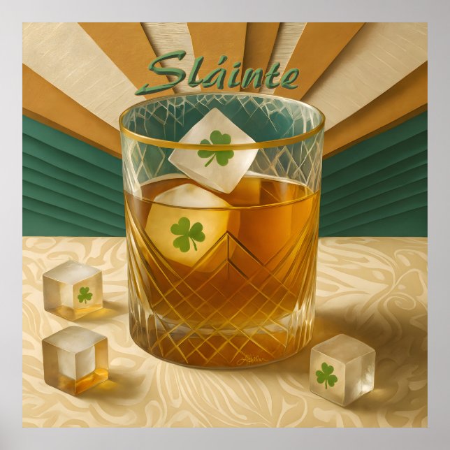Irish Whiskey Tumbler Shamrock Ice "Sláinte!" Poster (Framsidan)
