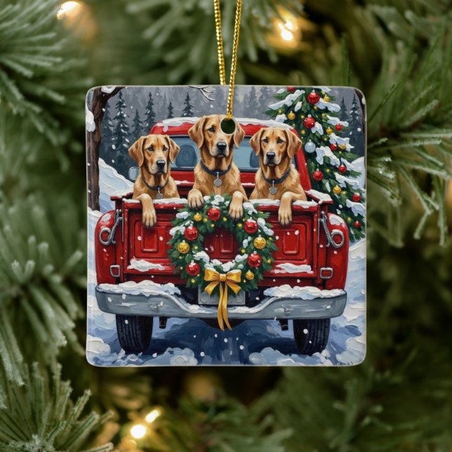 Irish Wolfhound Christmas Red Truck Holiday Gift Julgransprydnad Keramik (Träd)