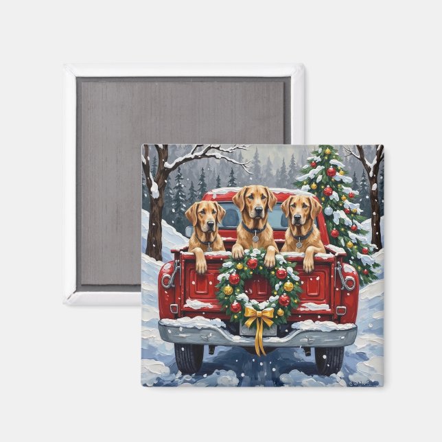 Irish Wolfhound Christmas Red Truck Holiday Gift Magnet (Front/Back)
