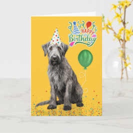 Irish Wolfhound Dog Party Hat Yellow Birthday Kort