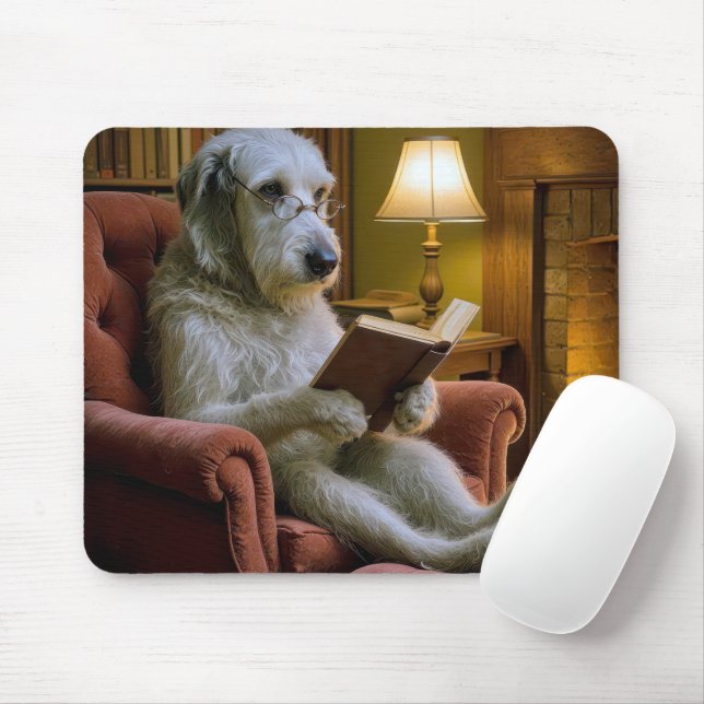 Irish Wolfhound Dog Reading a Book  Musmatta (Med mus)