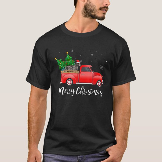 Irish Wolfhound Dog Riding Red Truck Christmas T Shirt (Framsida)
