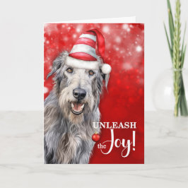 Irish Wolfhound Dog Unleash the Joy Christmas Helgkort