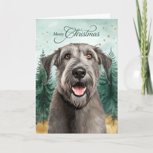 Irish Wolfhound Dog Winter Pine Forest Christmas Helgkort (Framsida)