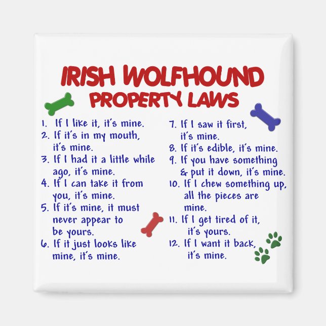 IRISH WOLFHOUND Egendom LAGSTIFTNING 2 Magnet (Framsidan)