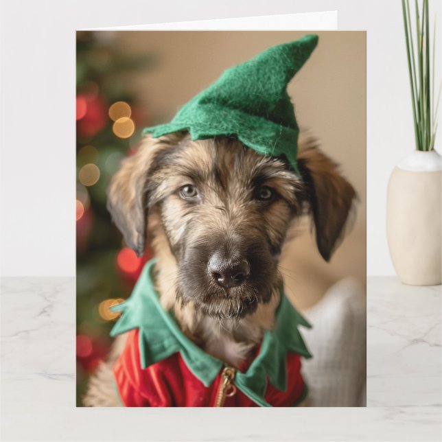 Irish Wolfhound Elf Puppy-julkort Kort (Framsida)