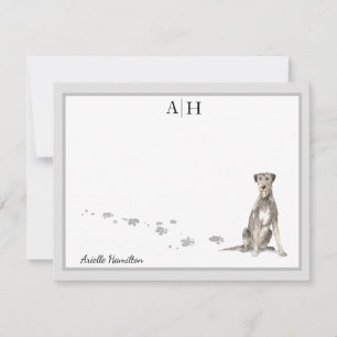 Irish Wolfhound Grått Gräns Monogram Ditt namn Anteckningskort