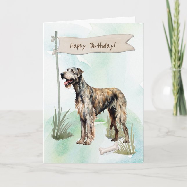 Irish Wolfhound Hund aveln under födelsedagsskylt Kort (Framsida)