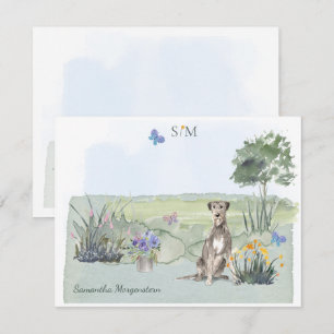 Irish Wolfhound Hund Butterfly Monogram och Namn Anteckningskort