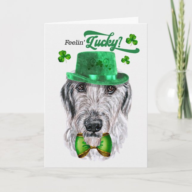 Irish Wolfhound Hund Feelin' Lucky St patrick's da Helgkort (Framsida)