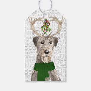Irish Wolfhound Hund i Antlers jul Presentetikett
