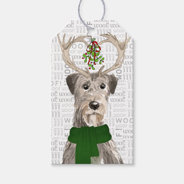 Irish Wolfhound Hund i Antlers jul Presentetikett (Framsidan)