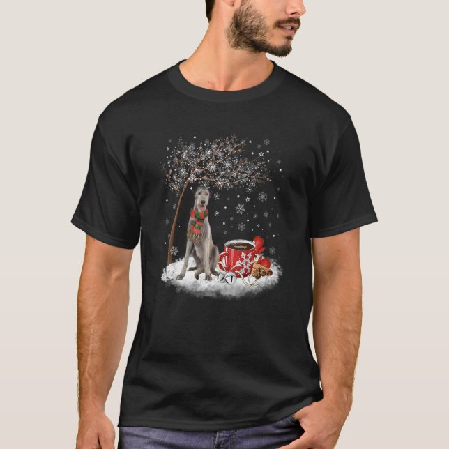 Irish Wolfhound Hund I Snö Julvinter X T Shirt (Framsida)