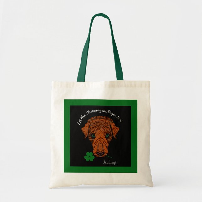 Irish Wolfhound Hund med Shamrock och ditt namn Tygkasse (Framsidan)
