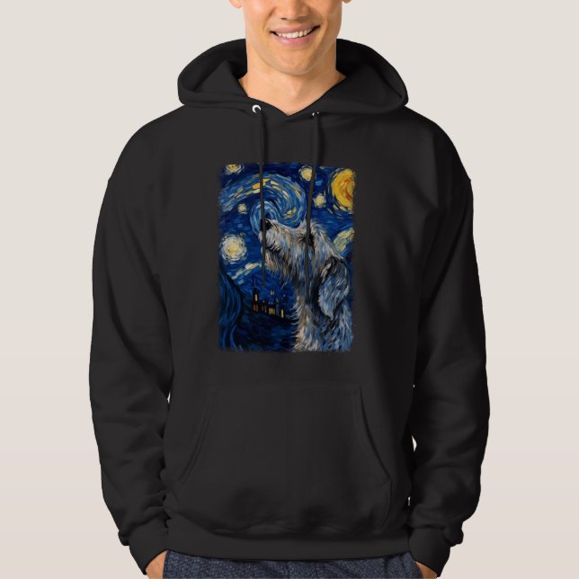 Irish Wolfhound Hund Starry Nattmålning Hoodie (Framsida)