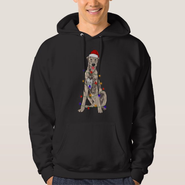 Irish Wolfhound Hund Wearing jul Hat Ljus Hoodie (Framsida)