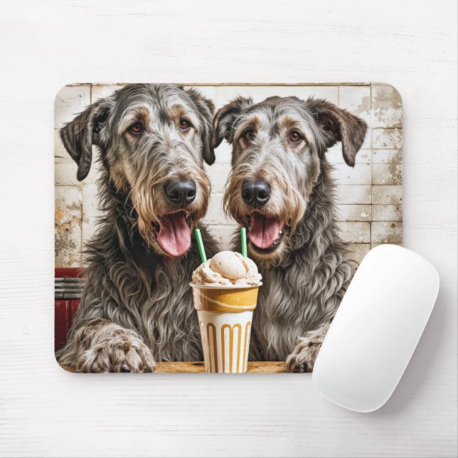 Irish Wolfhound Hundar med Ice Cream Soda Musmatta (Med mus)