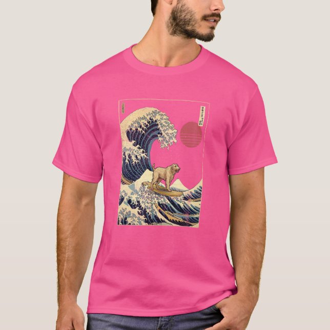 Irish Wolfhound Japansk Kanagawa Wave Surfa Hund T Shirt (Framsida)