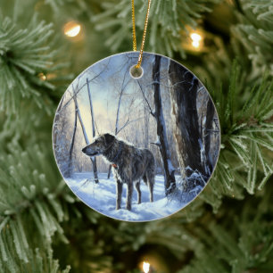 Irish Wolfhound Låt det snöa jul Julgransprydnad Keramik