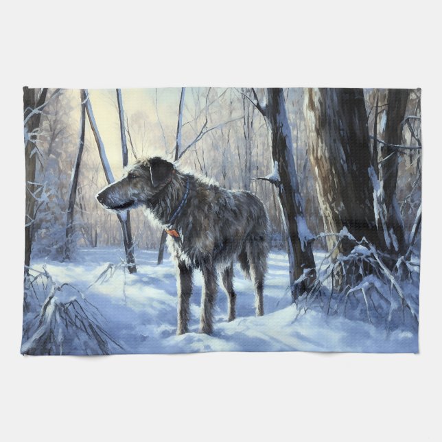 Irish Wolfhound Låt det snöa jul Kökshandduk (Horisontell)