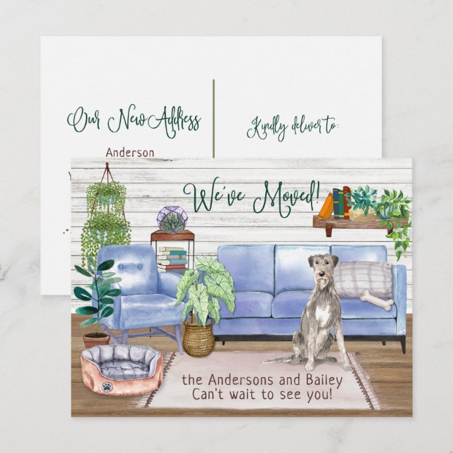 Irish Wolfhound Mysigt New Home Flytta Meddelande Vykort (Fram/baksida)