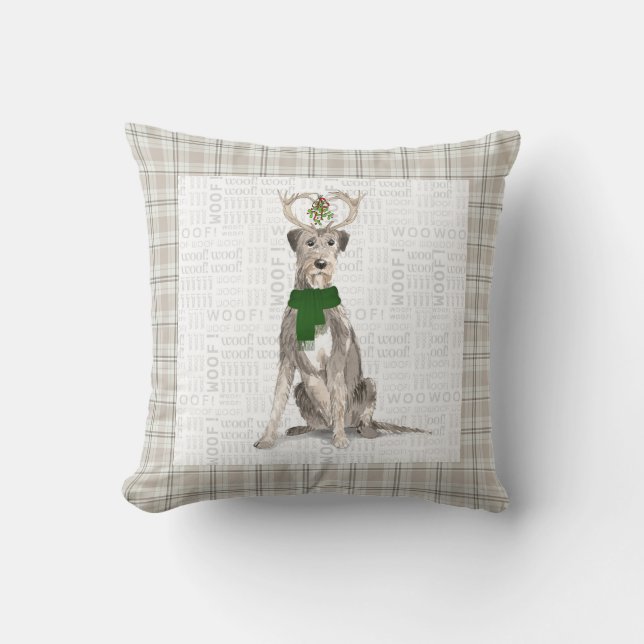 Irish Wolfhound och Taupe Play-Hund Kudde (Framsida)