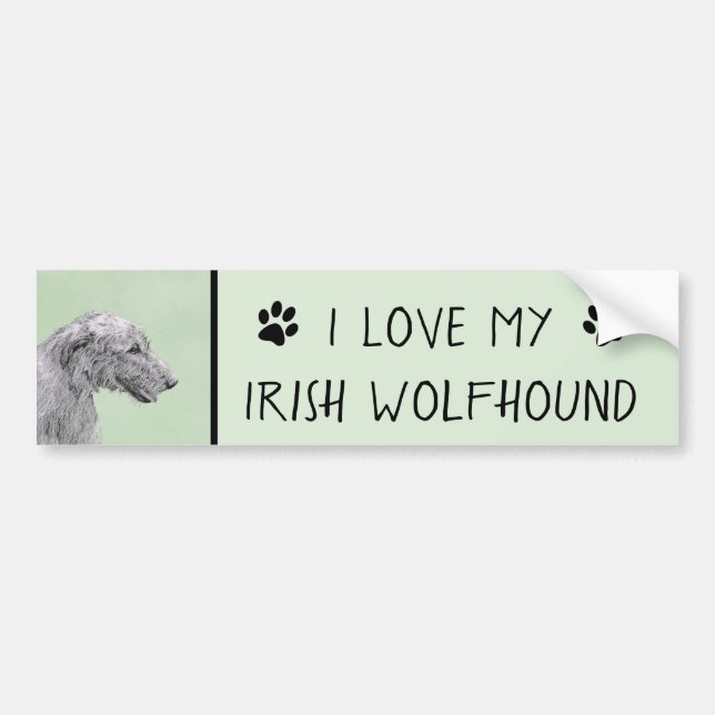 Irish Wolfhound Painting - Cute Original Hund Art Bildekal (Framsidan)