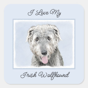 Irish Wolfhound Painting - Cute Original Hund Art Fyrkantigt Klistermärke