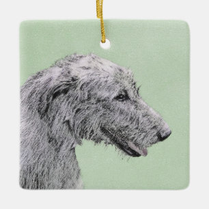 Irish Wolfhound Painting - Cute Original Hund Art Julgransprydnad Keramik