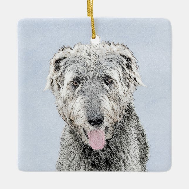 Irish Wolfhound Painting - Cute Original Hund Art Julgransprydnad Keramik (Framsida)