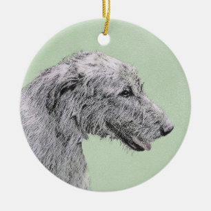 Irish Wolfhound Painting - Cute Original Hund Art Julgransprydnad Keramik