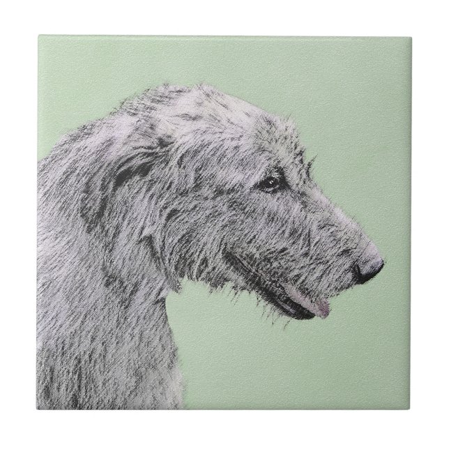Irish Wolfhound Painting - Cute Original Hund Art Kakelplatta (Framsidan)