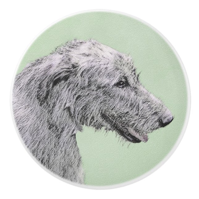 Irish Wolfhound Painting - Cute Original Hund Art Knopp (Framsidan)