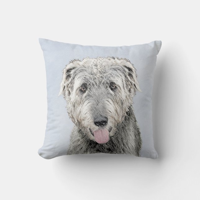 Irish Wolfhound Painting - Cute Original Hund Art Kudde (Framsida)