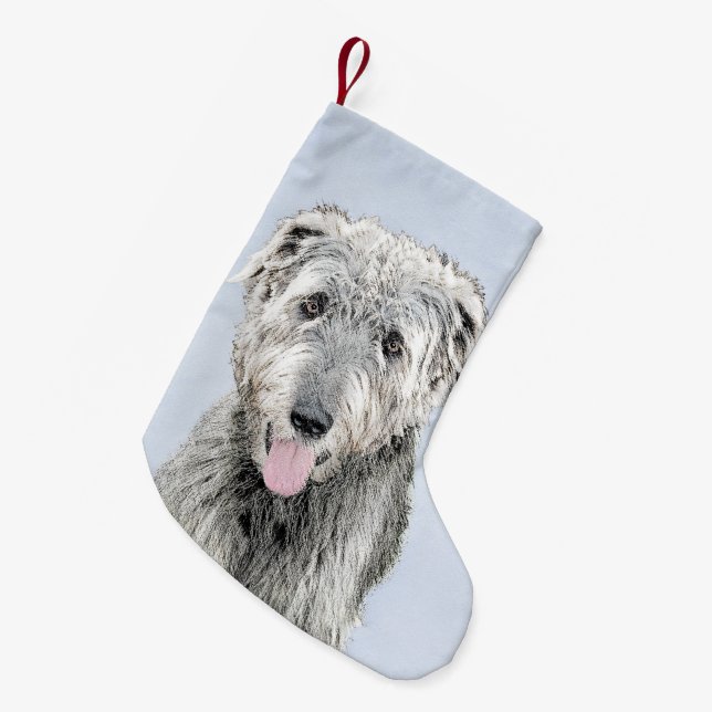 Irish Wolfhound Painting - Cute Original Hund Art Liten Julstrumpa (Framsidan (Hängande))