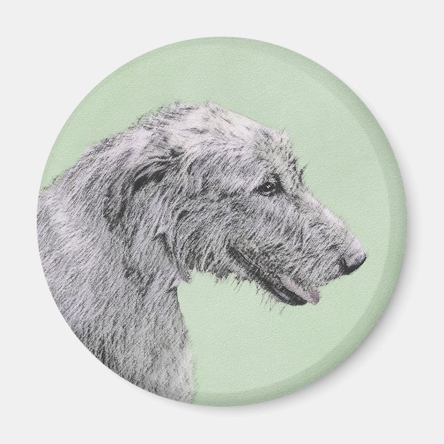 Irish Wolfhound Painting - Cute Original Hund Art Magnet (Framsidan)