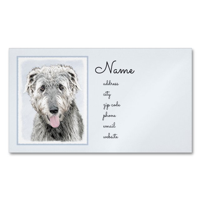 Irish Wolfhound Painting - Cute Original Hund Art Magnetiska Visitkort (Framsida)